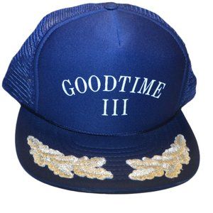 Speedway Baseball Style Cap Blue Saying Goodtime III Silver Leaf Designs Mesh